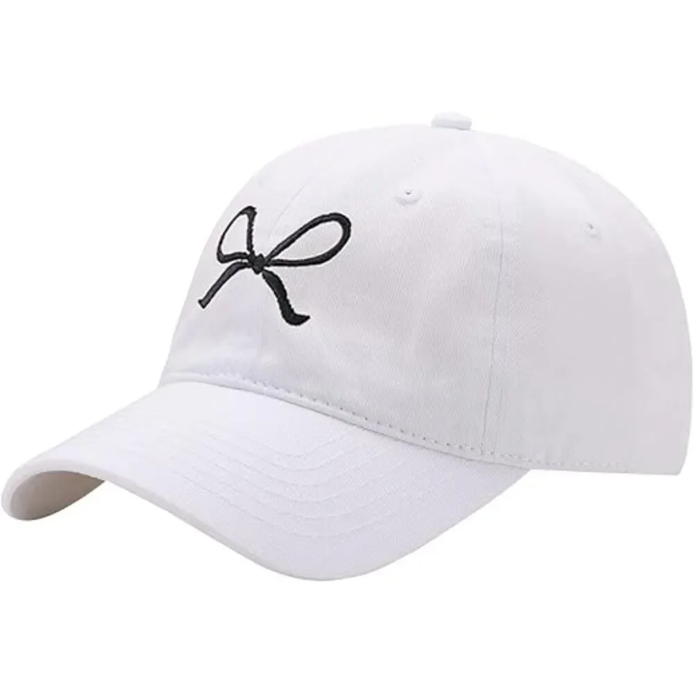 Unisex White Embroidered Bow Tie 100% Cotton Adjustable Classic Baseball Caps - Picture 2 of 2
